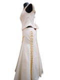 DON CORTEZ TRAJE MARIACHI SIRENA BLANCO COR107 BOTON FLOR Y BORDADO MUJER