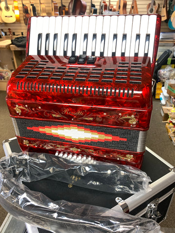 ROSSETTI Piano Accordion  3 switch PIANO 32 Bass 30 Piano Keys 3 Switches RED