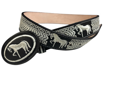 Mariachi Cinto Belt Bx1-BKH Negro bordado caballos