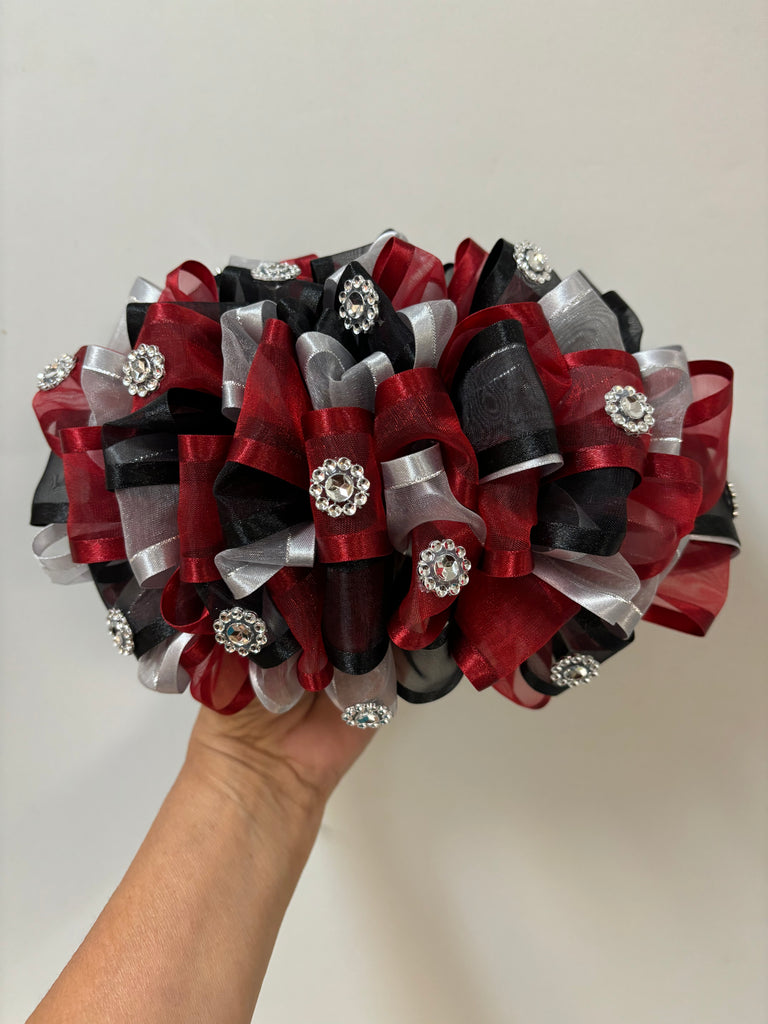 Red Ribbon Mono Mariachi Hair Bow Moño Ribbon OLG52-RBS5 Red silver – Us Music Store