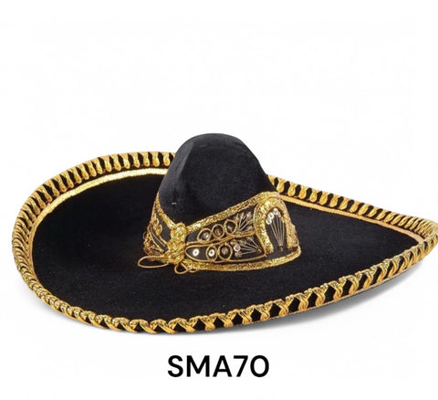 Sombrero Mariachi SMA70 Liso negro y hilo oro metálico