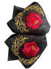 mariachi bow mono BW13 FINO NEGRO CON ROSAS BORDADAS Y GRECAS ORO