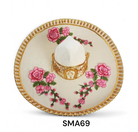 Sombrero SMA69 Mariachi de Gala Bordado con Flores para Mujer