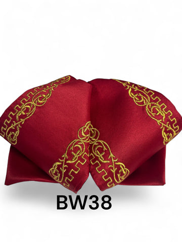 Mariachi Bow Moño BW38RW  RED WINE WITH GOLD GRECAS COLOR ORO