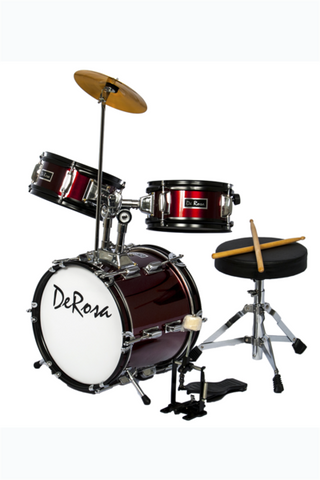 DE ROSA DRM312-WRD 3 PIECE 12" KIDS JUNIOR DRUM SET WINE RED